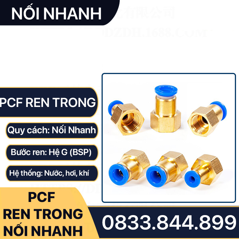 PCF Ren Trong Nối Nhanh, Đầu Nối Nhanh Ren Trong Cắm Ống PU