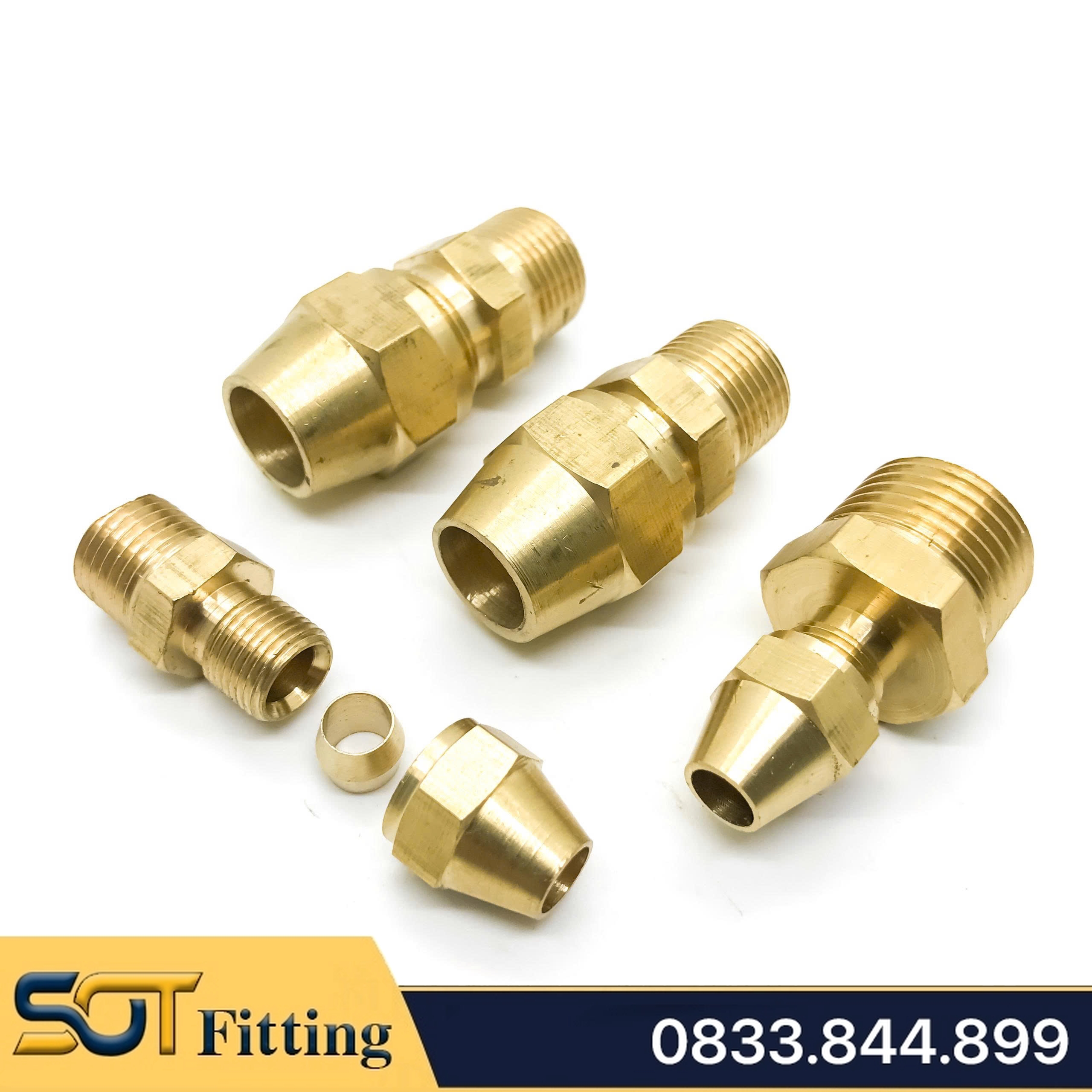 Nối 1/2 (21) Ren Ngoài, 1 Đầu Ren 1 Đầu Côn Lõm Hạt Bắp NPT Nối Ống Đồng, Ống PU 6 8 10 12
