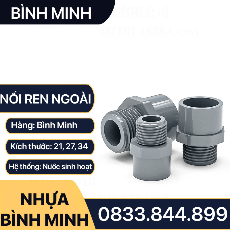 Nối Thẳng Ren Ngoài Nhựa, Đầu Nối Ren Ngoài Nhựa Bình Minh 21 27