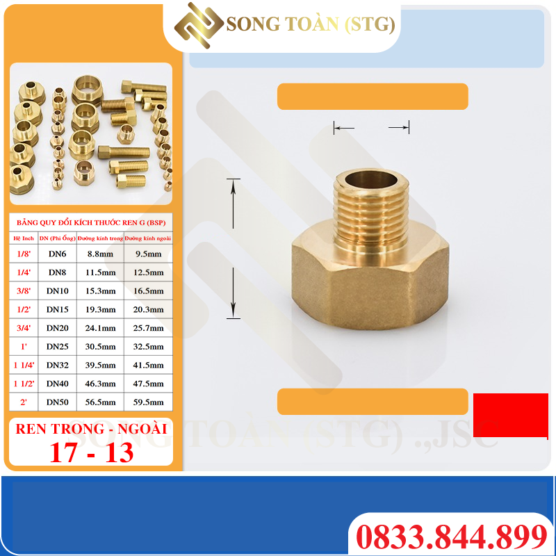 Lơ Thu, Nối Giảm Ren Thau, Ren Trong Ren Ngoài - Bằng đồng