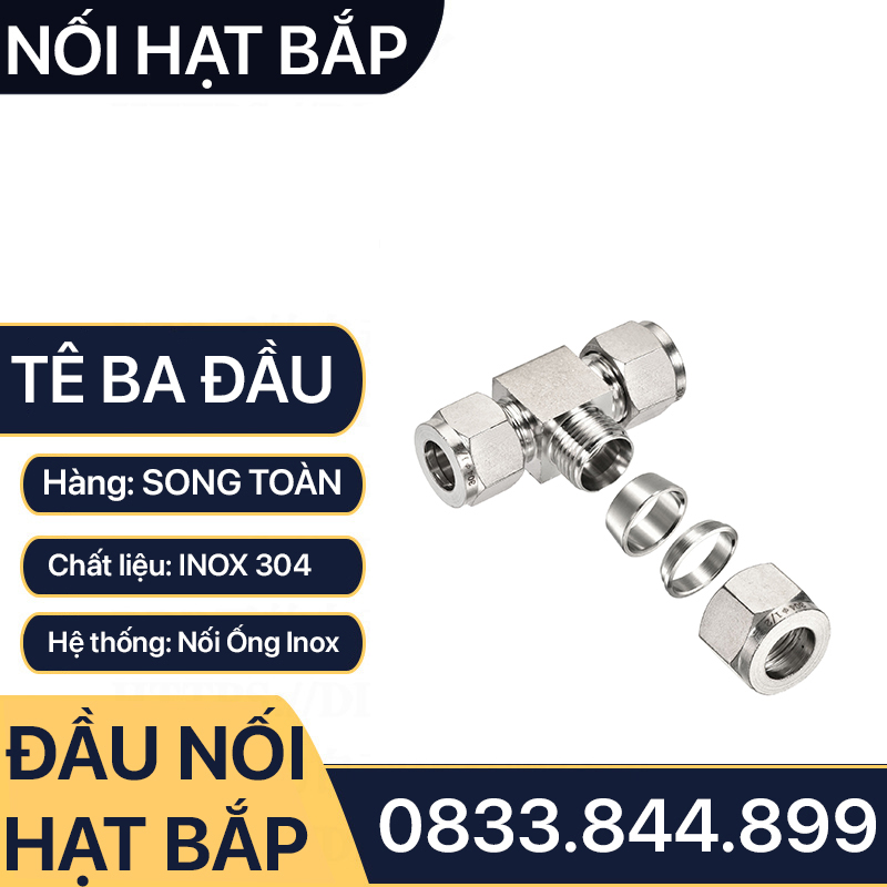 Nối Tê Hạt Bắp Inox, Bộ Tê Ba Đầu Hạt Bắp Côn Lõm Hạt Bắp Inox NPT Nối Ống