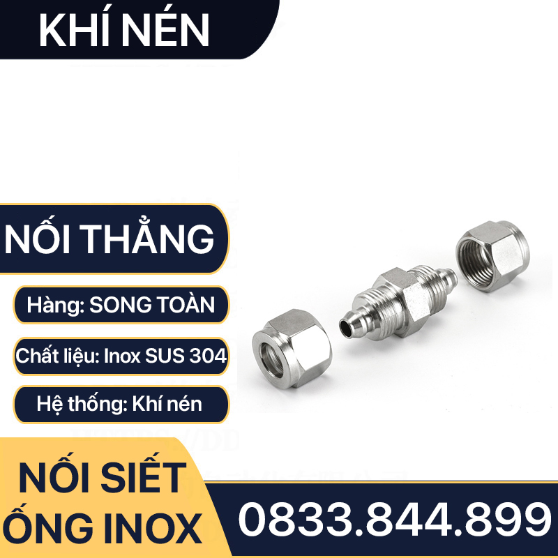 Đầu Thẳng Hai Đầu Ống Mềm Inox, Nối Thẳng Hai Đầu Siết Ống Mềm - Inox 304