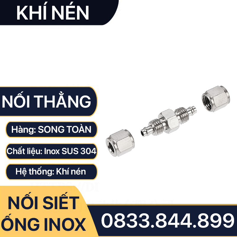 Đầu Thẳng Hai Đầu Ống Mềm Inox, Nối Thẳng Hai Đầu Siết Ống Mềm - Inox 304