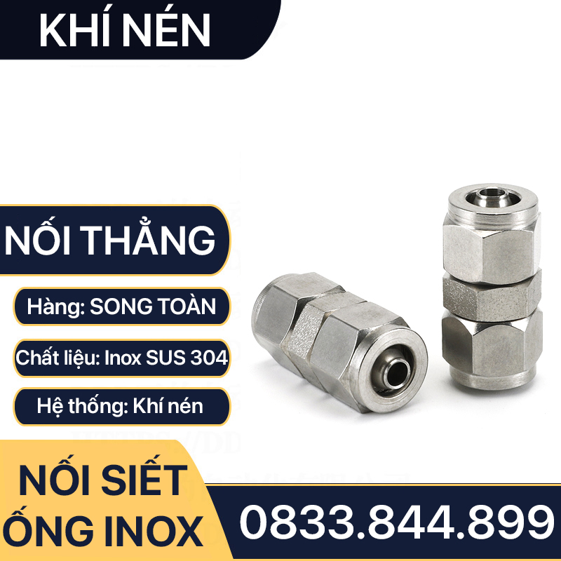 Đầu Thẳng Hai Đầu Ống Mềm Inox, Nối Thẳng Hai Đầu Siết Ống Mềm - Inox 304