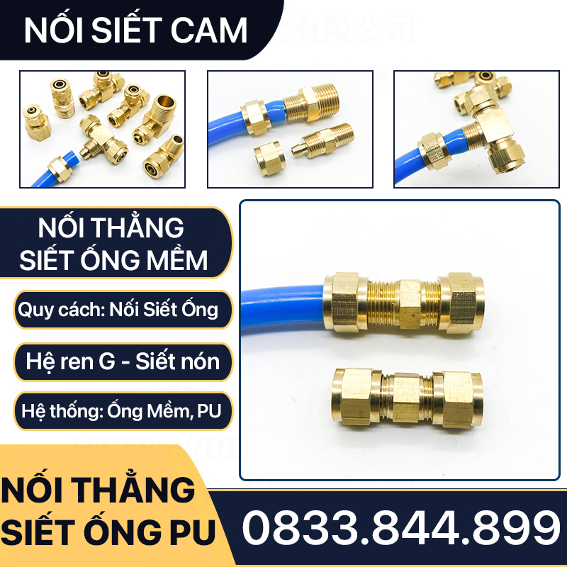 Đầu Thẳng Hai Đầu Ống Mềm, Nối Thẳng Hai Đầu Siết Ống Mềm - Đồng Thau