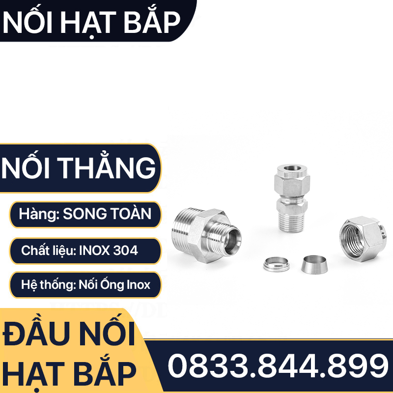 Nối Ren Ngoài Hạt Bắp Inox 304, Đầu Nối Ren Ngoài Côn Lõm Hạt Bắp Inox 304