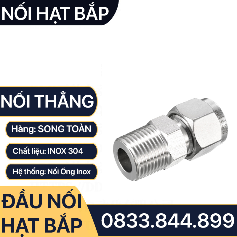 Nối Ren Ngoài Hạt Bắp Inox 304, Đầu Nối Ren Ngoài Côn Lõm Hạt Bắp Inox 304