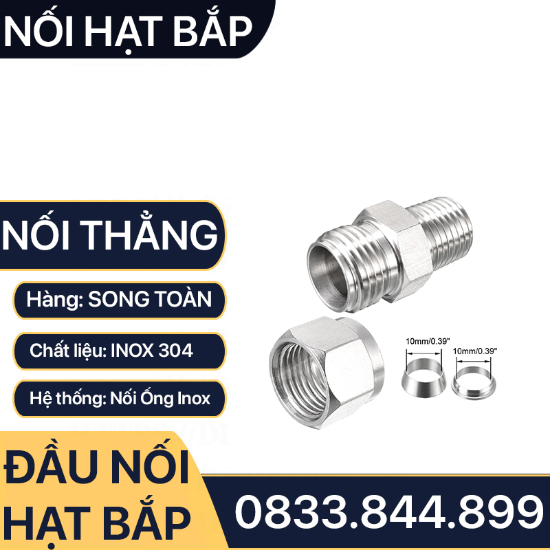 Nối Ren Ngoài Hạt Bắp Inox 304, Đầu Nối Ren Ngoài Côn Lõm Hạt Bắp Inox 304