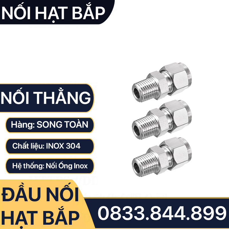 Nối Ren Ngoài Hạt Bắp Inox 304, Đầu Nối Ren Ngoài Côn Lõm Hạt Bắp Inox 304