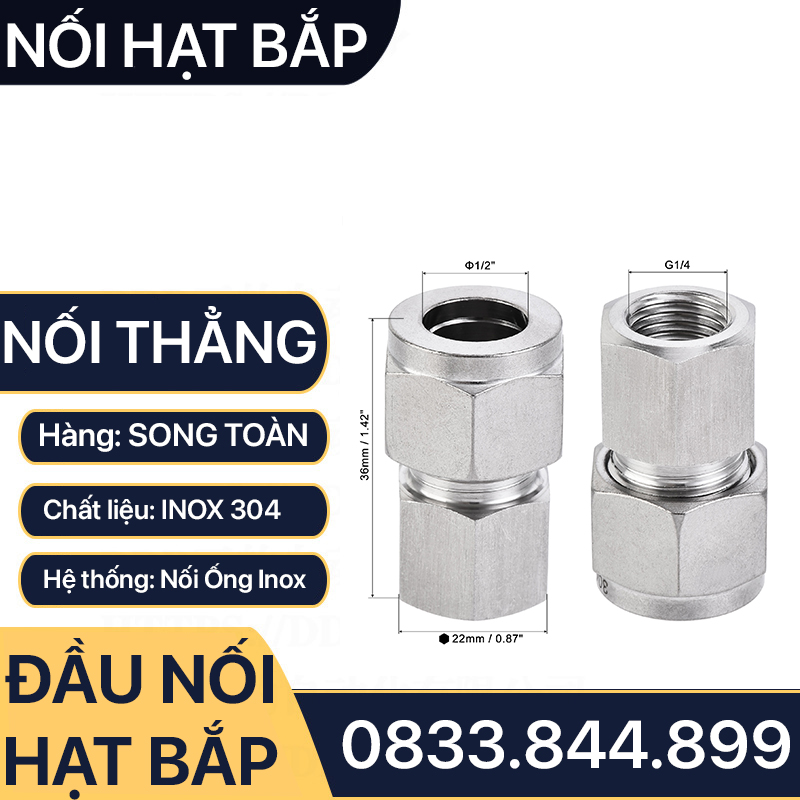 Nối Ren Trong Hạt Bắp Inox 304, Đầu Nối Ren Trong Côn Lõm Hạt Bắp Inox 304