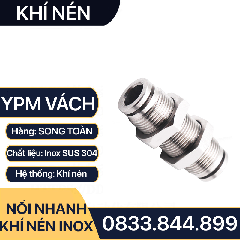 YPM Nối Nhanh Vách Ngăn Cắm Ống Inox, Nối Vách Ngăn Hai Đầu Cắm Ống IPY Inox 304