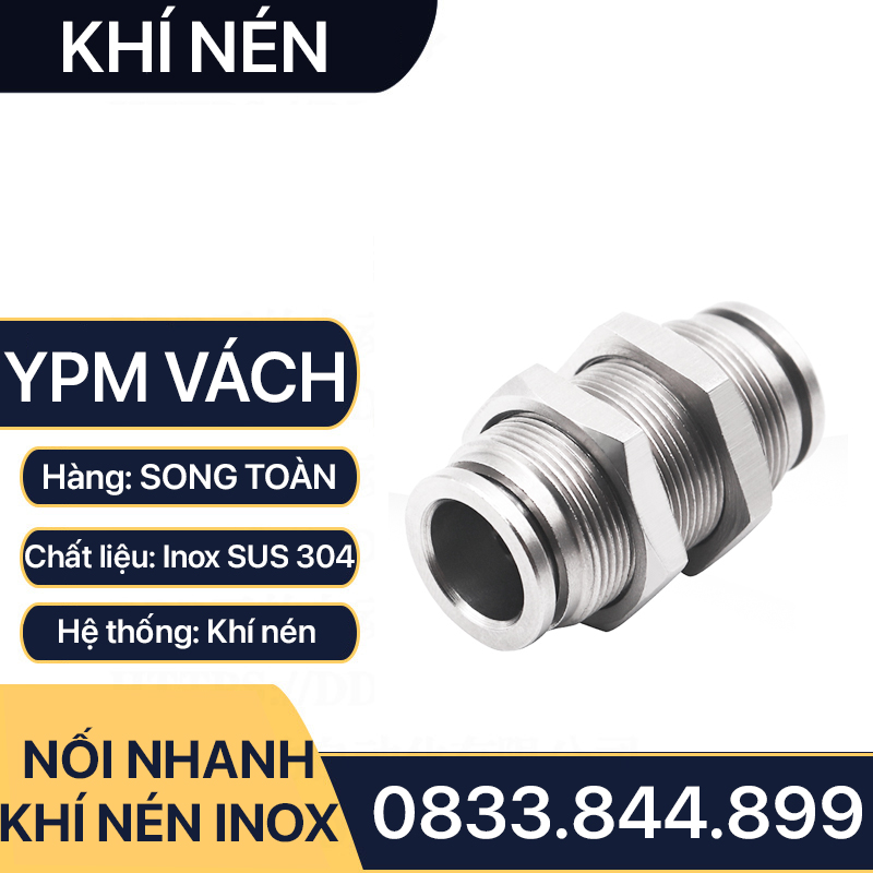 YPM Nối Nhanh Vách Ngăn Cắm Ống Inox, Nối Vách Ngăn Hai Đầu Cắm Ống IPY Inox 304