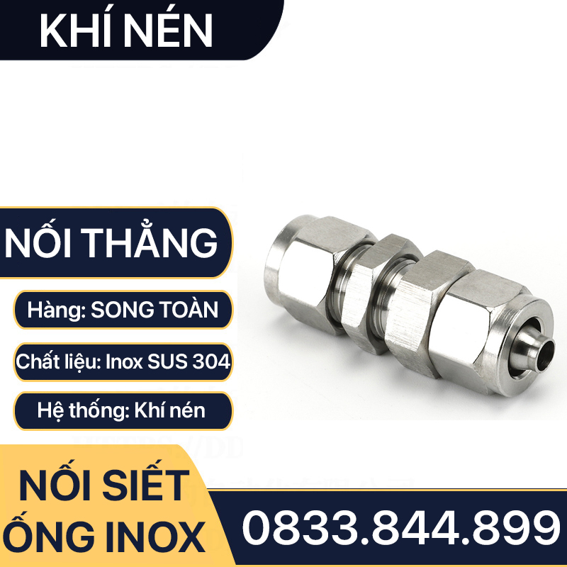 Đầu Nối Vách Hai Đầu Ống Mềm Inox, Nối Thẳng Hai Đầu Siết Ống Mềm - Inox 304