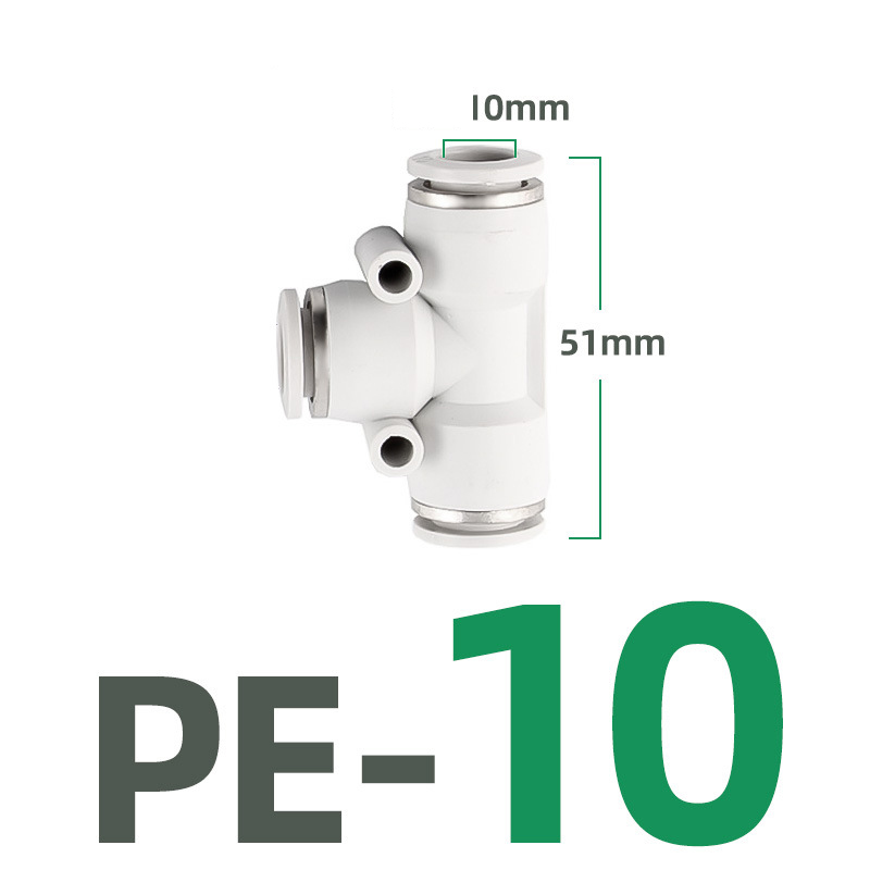 Tê PE Nối Nhanh, Nối Nhanh Cắm Ống Ba Ngã STNC Ống 4 6 8 10 12 16 - Màu Trắng (Chính Hãng)