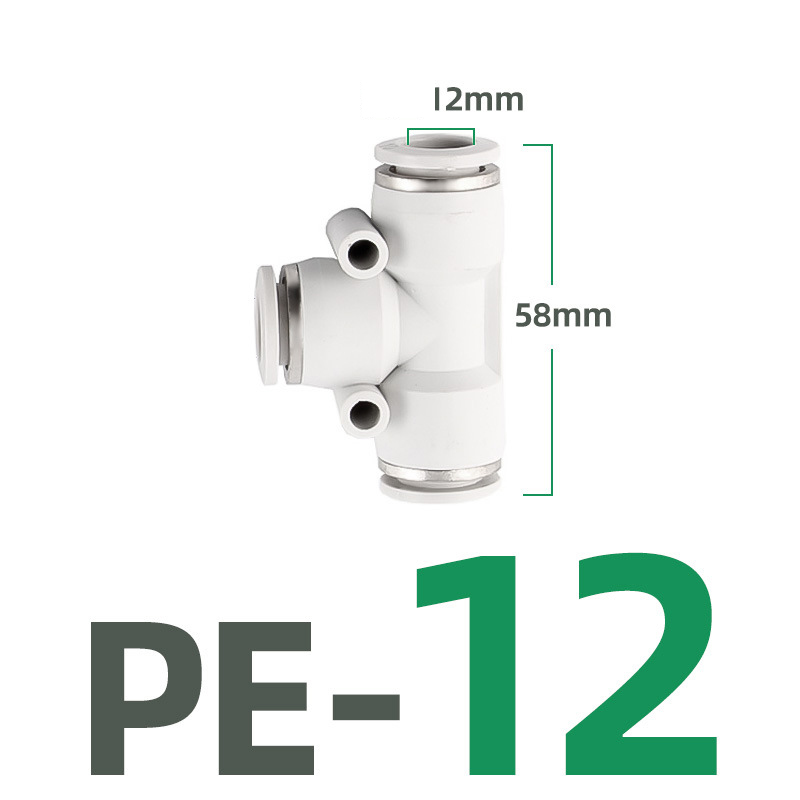 Tê PE Nối Nhanh, Nối Nhanh Cắm Ống Ba Ngã STNC Ống 4 6 8 10 12 16 - Màu Trắng (Chính Hãng)