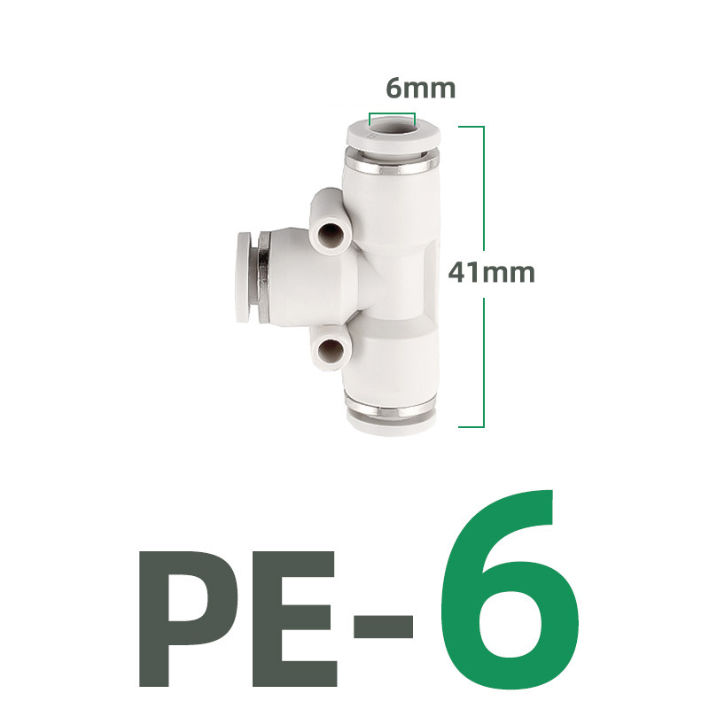 Tê PE Nối Nhanh, Nối Nhanh Cắm Ống Ba Ngã STNC Ống 4 6 8 10 12 16 - Màu Trắng (Chính Hãng)