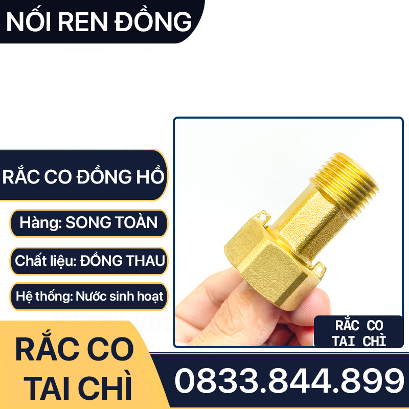 Rắc Co Đồng Hồ Tai Chì, Đầu Nối Rắc Co Đồng Hồ Ren Trong Ren Ngoài Tai Chì