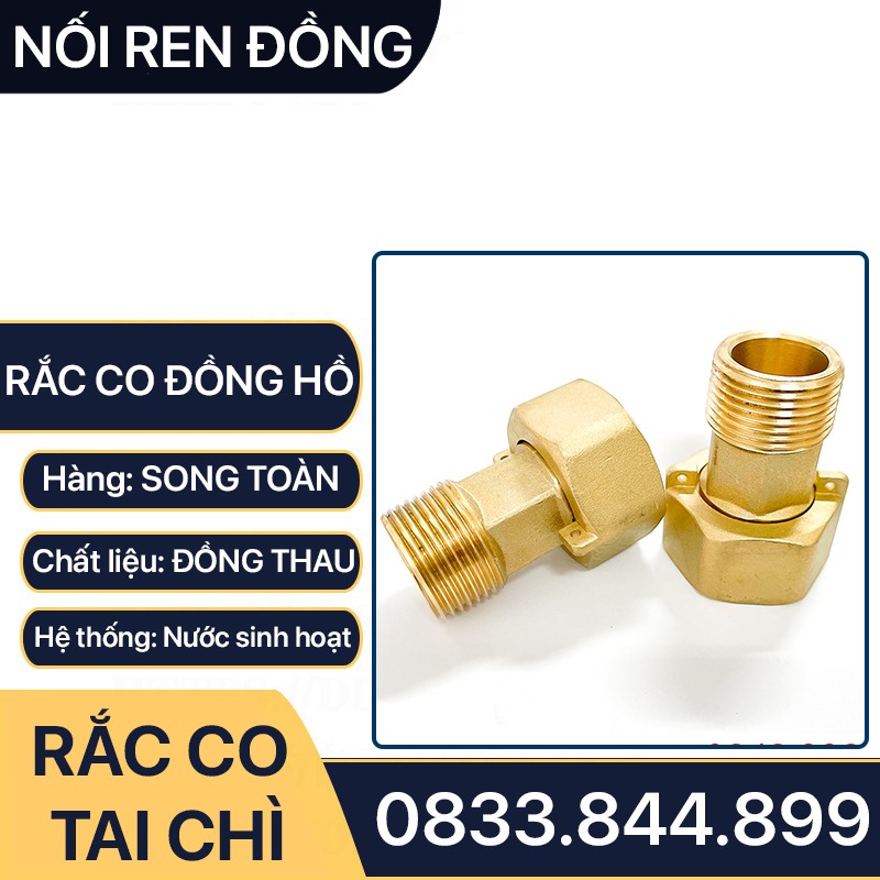 Rắc Co Đồng Hồ Tai Chì, Đầu Nối Rắc Co Đồng Hồ Ren Trong Ren Ngoài Tai Chì