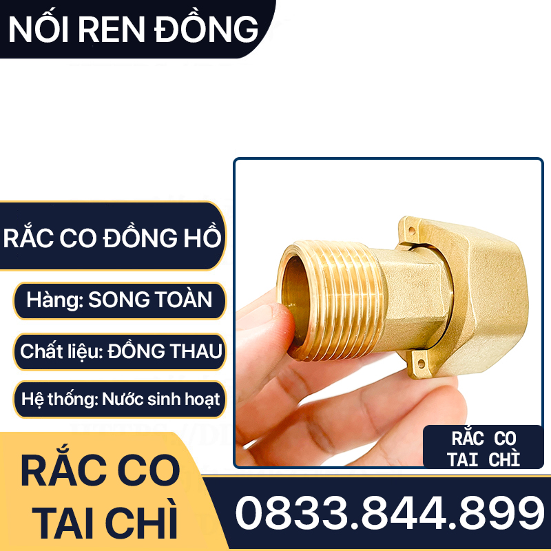 Rắc Co Đồng Hồ Tai Chì, Đầu Nối Rắc Co Đồng Hồ Ren Trong Ren Ngoài Tai Chì