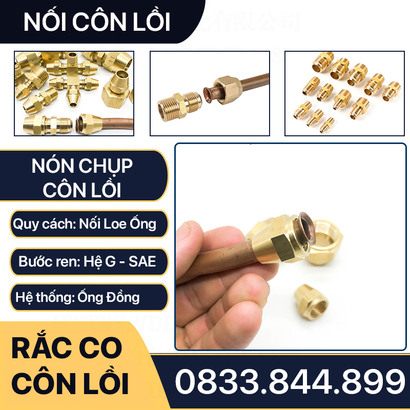 Nón Chụp Ống Đồng, Rắc Co Lã Ống Đồng NPT Phi 6 8 10 12 16 19mm (Brass Flare Fitting Nut NPT)