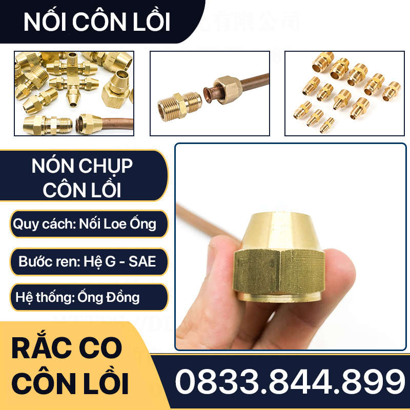 Nón Chụp Ống Đồng, Rắc Co Lã Ống Đồng NPT Phi 6 8 10 12 16 19mm (Brass Flare Fitting Nut NPT)