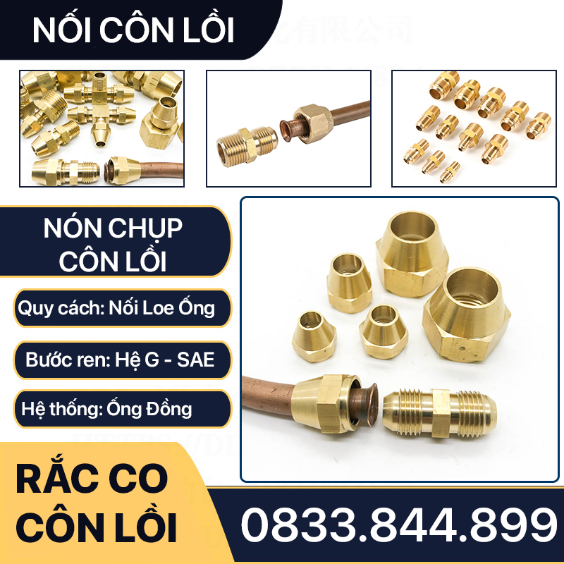 Nón Chụp Ống Đồng, Rắc Co Lã Ống Đồng NPT Phi 6 8 10 12 16 19mm (Brass Flare Fitting Nut NPT)