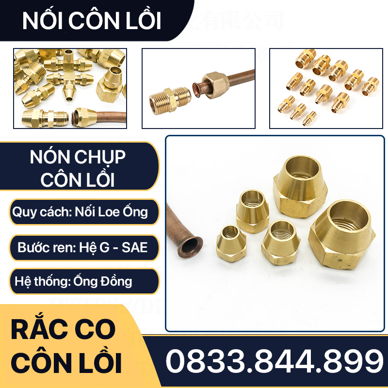 Nón Chụp Ống Đồng, Rắc Co Lã Ống Đồng NPT Phi 6 8 10 12 16 19mm (Brass Flare Fitting Nut NPT)