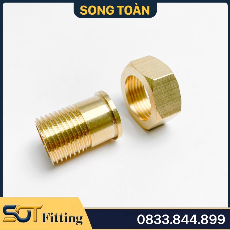 Rắc Co Thân Tròn Ren Trong 27 (DN20) Ren Ngoài 21 (DN15) - Đồng Thau