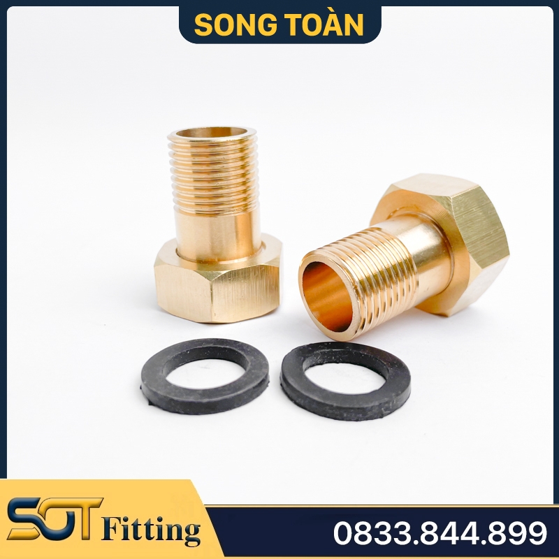 Rắc Co Thân Tròn Ren Trong 27 (DN20) Ren Ngoài 21 (DN15) - Đồng Thau