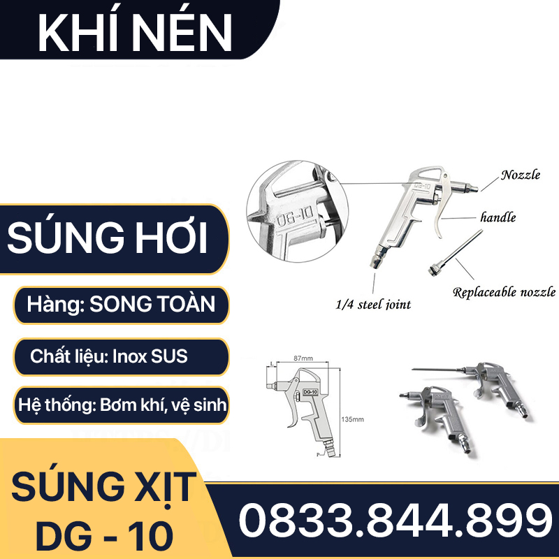 Súng Xịt Hơi ĐL DG 10 Cầm Tay, Đầu Phun Xịt Hơi Cầm Tay Inox