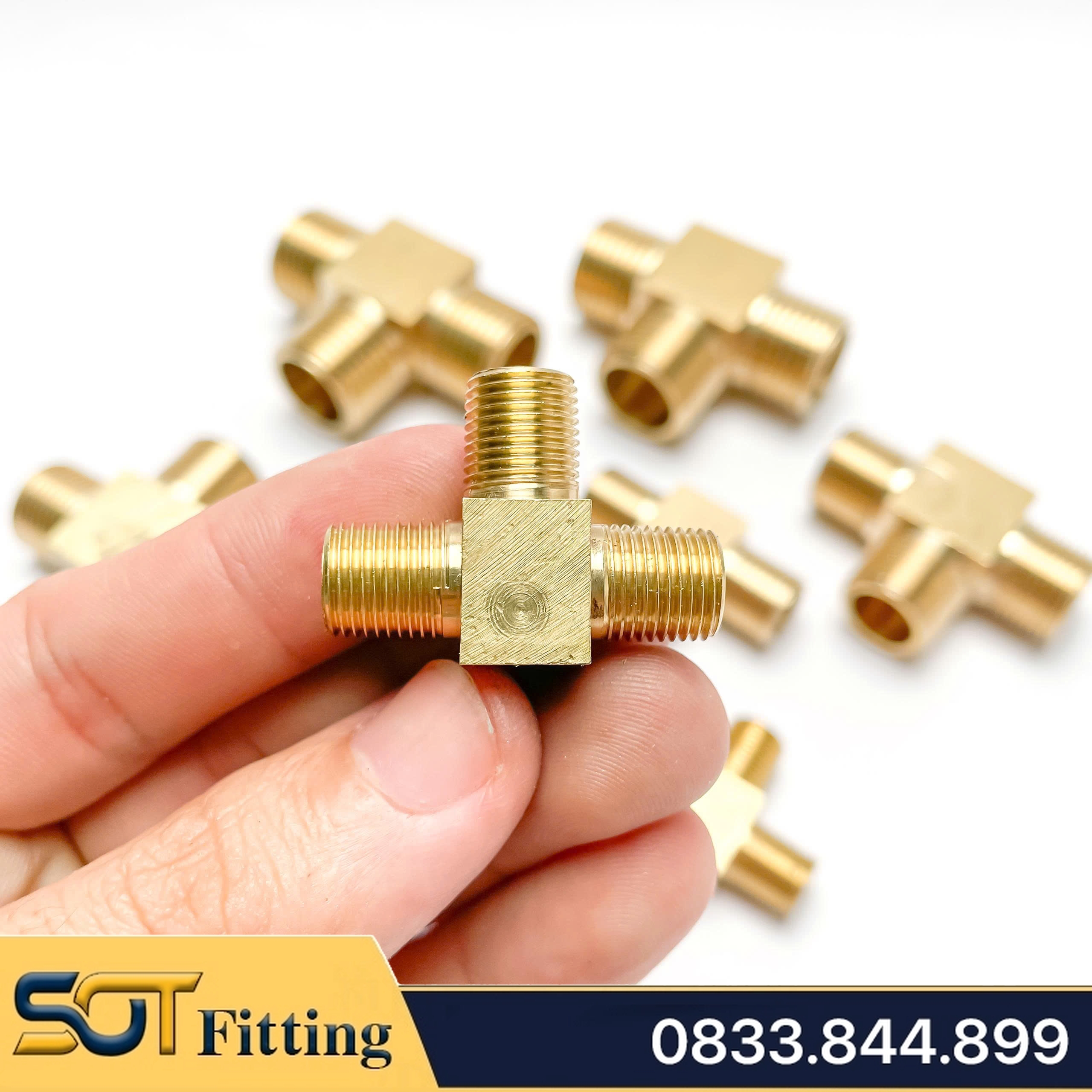 Tê 3 Đầu Ren Ngoài 9.6 13 17 21 Đồng Thau Nguyên Khối Phay Dày - T RN