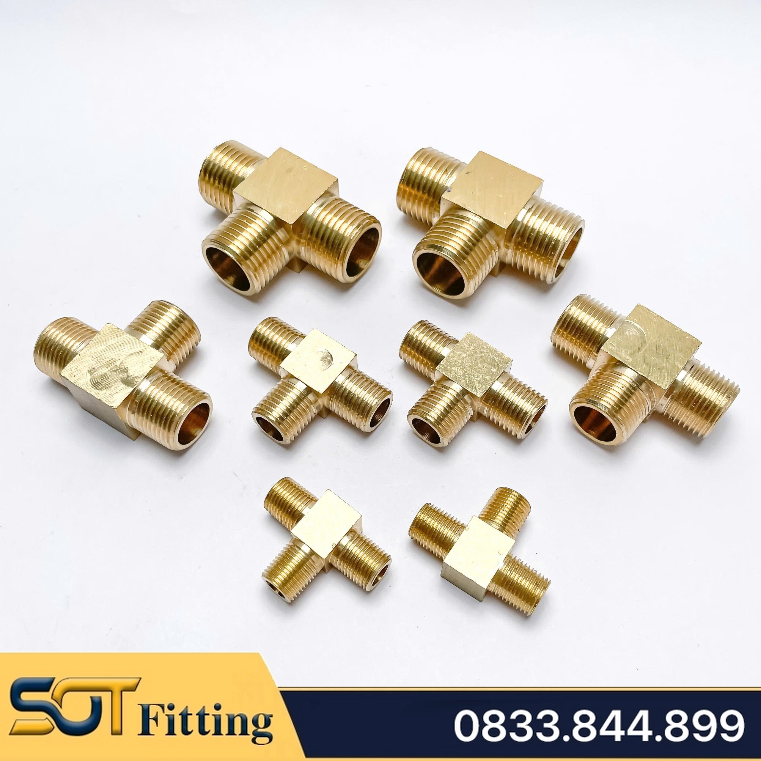 Tê 3 Đầu Ren Ngoài 9.6 13 17 21 Đồng Thau Nguyên Khối Phay Dày - T RN