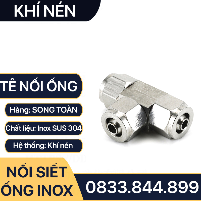 Đầu Nối Tê Ba Đầu Ống Mềm Inox, Nối Tê Ba Đầu Siết Ống Mềm - Inox 304