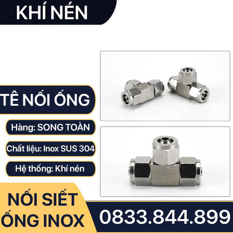 Đầu Nối Tê Ba Đầu Ống Mềm Inox, Nối Tê Ba Đầu Siết Ống Mềm - Inox 304