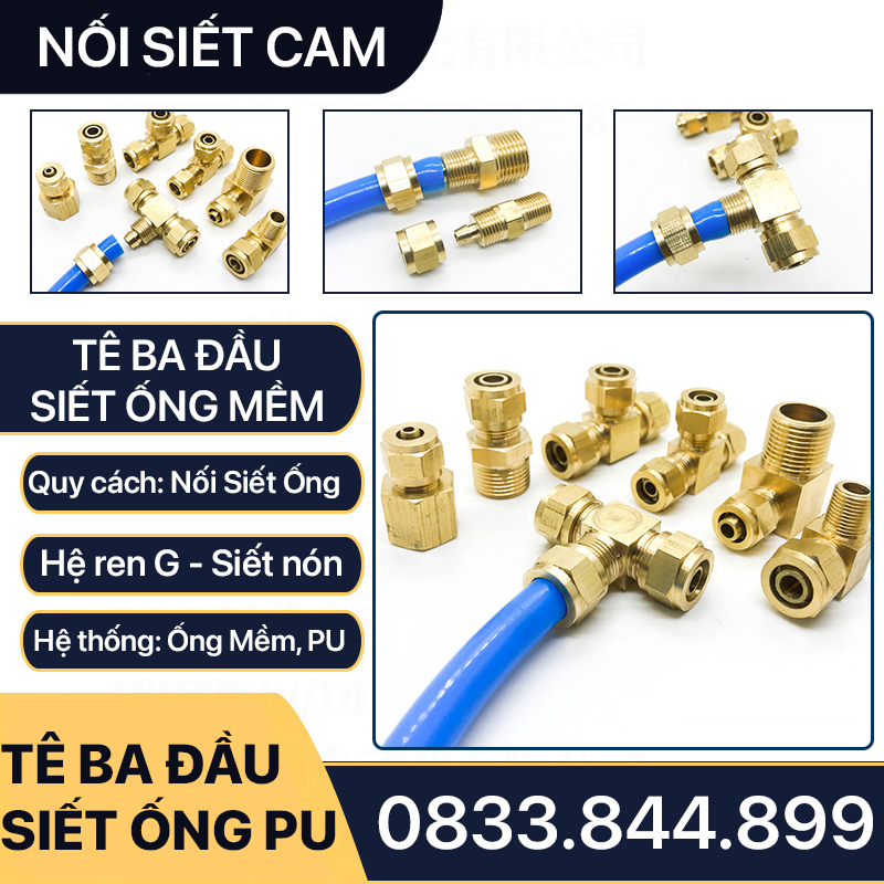 Đầu Nối Tê Ba Đầu Ống Mềm, Nối Tê Ba Đầu Siết Ống Mềm - Đồng Thau