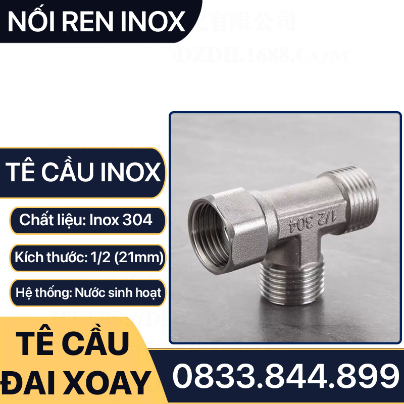 Tê Cầu Đai Ốc Inox 21, Tê Chia Nước Inox 304