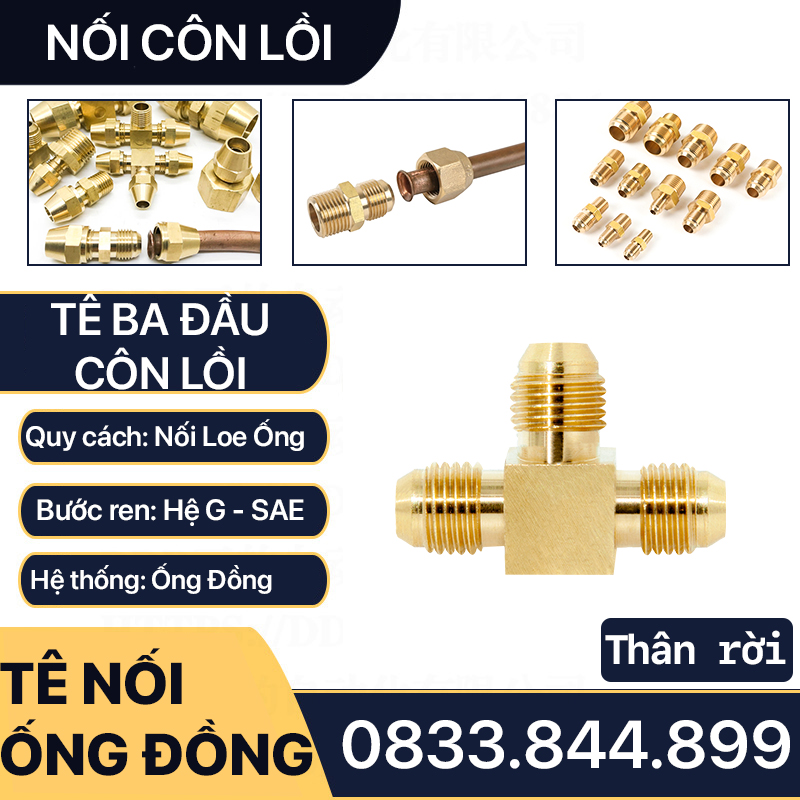 Bộ Nối Tê Ba Đầu Côn Lồi Lắp Lã Ống Đồng NPT Phi 6 8 10 12 16mm (Brass Flare Fitting Elbow Connector NPT)