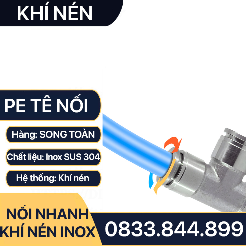 IPE Tê Nối Nhanh Cắm Ống Inox, Nối Tê Ba Đầu Cắm Ống IPE Inox 304