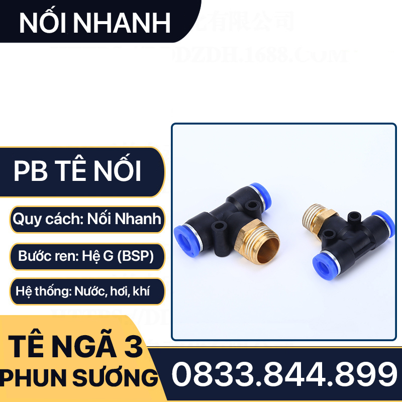 Tê Nối Nhanh Ren Ngoài, Tê Ren Ngoài Nối Nhanh PB Khí Nén Phun Sương