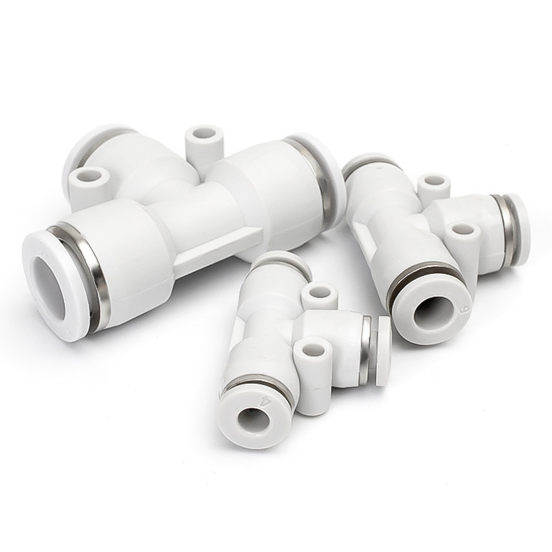 Tê PE Nối Nhanh, Nối Nhanh Cắm Ống Ba Ngã STNC Ống 4 6 8 10 12 16 - Màu Trắng (Chính Hãng)