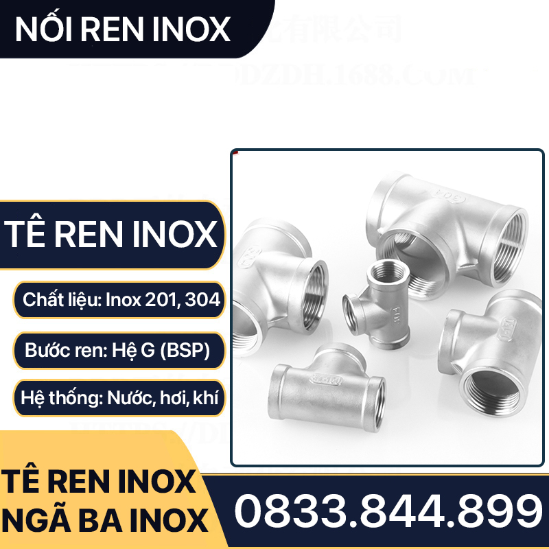 Tê Inox, Tê Ba Đầu Ren Trong Inox 201 304