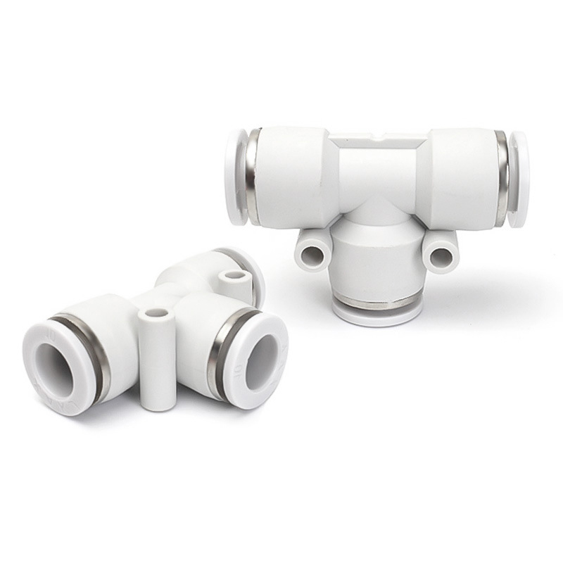 Tê PE Nối Nhanh, Nối Nhanh Cắm Ống Ba Ngã STNC Ống 4 6 8 10 12 16 - Màu Trắng (Chính Hãng)