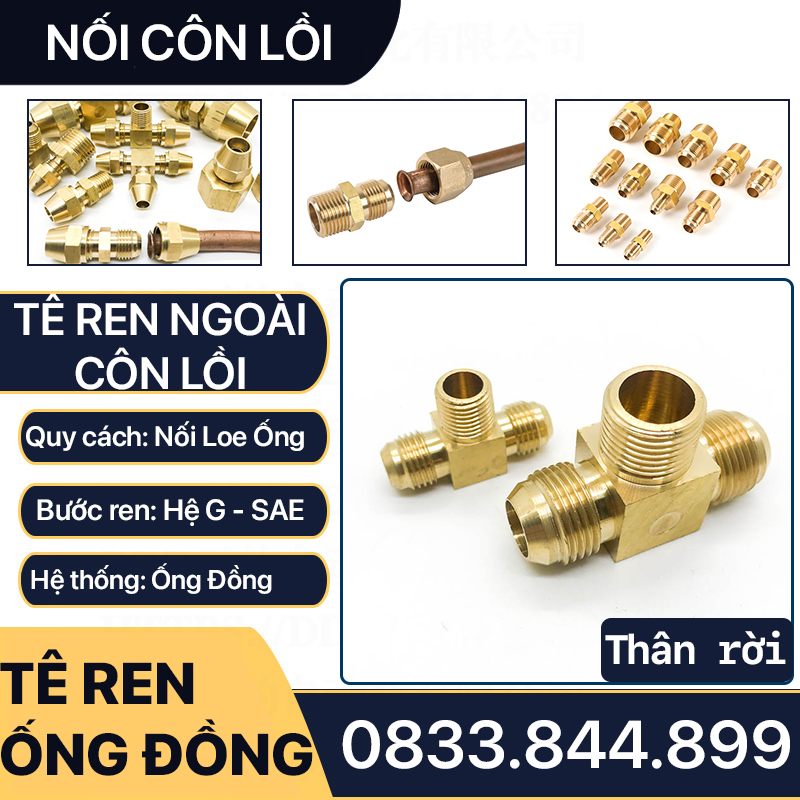 Bộ Tê Ren Ngoài Côn Lồi Lắp Lã Ống Đồng NPT Phi 6 8 10 12 16 19mm (Brass Flare Fitting Elbow Connector NPT)