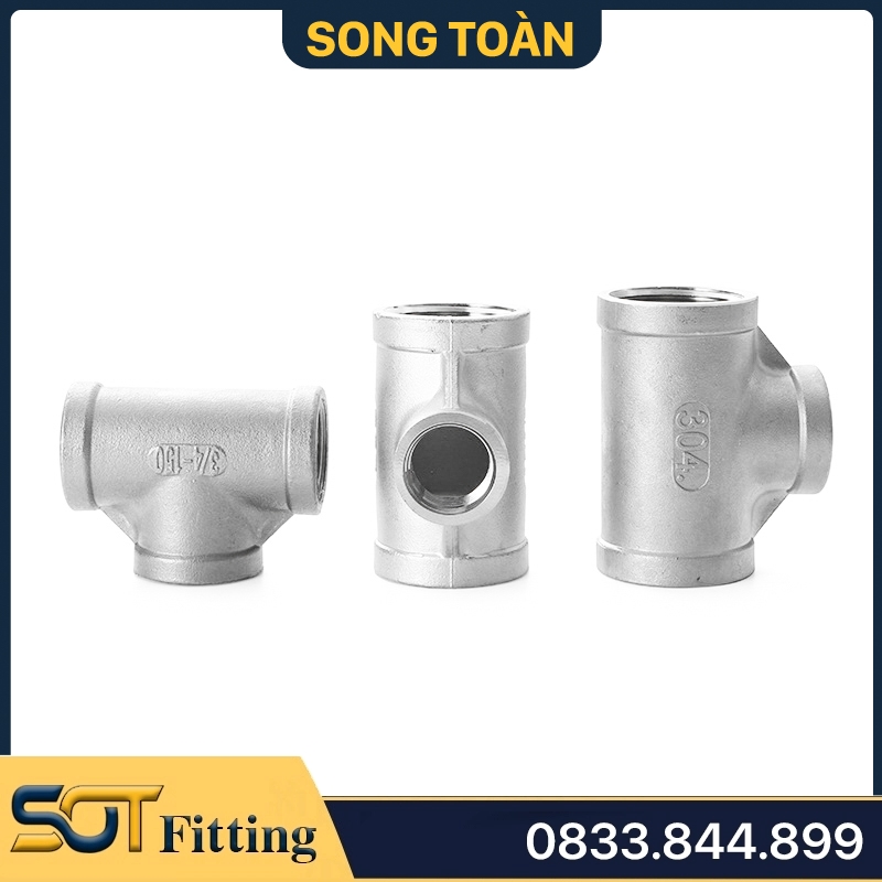 Tê Thu Ren Inox 304, T Giảm Ren Trong Thép Không Rỉ - Bao test Axit