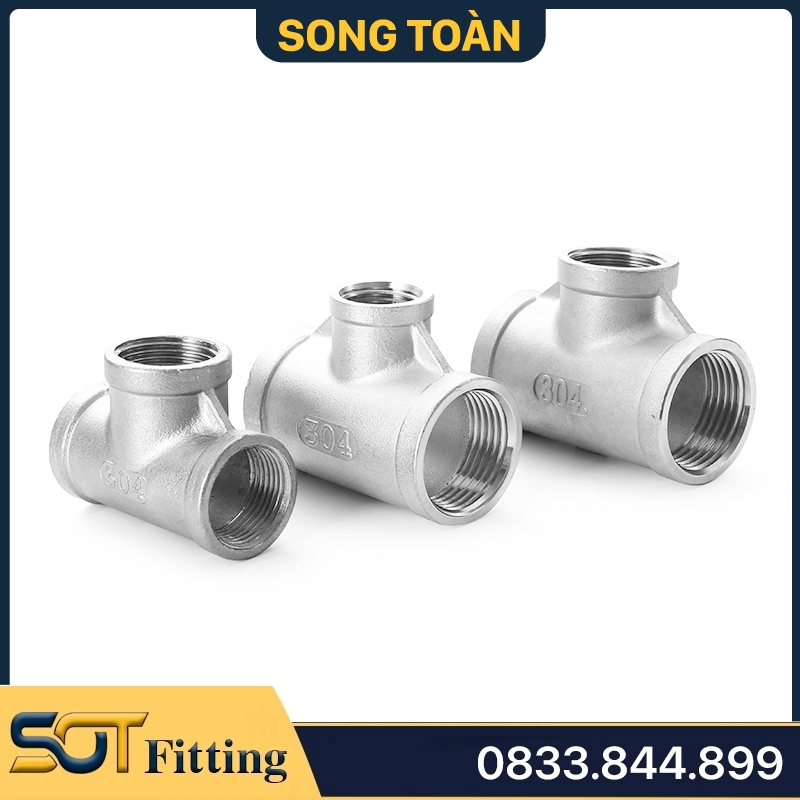 Tê Thu Ren Inox 304, T Giảm Ren Trong Thép Không Rỉ - Bao test Axit