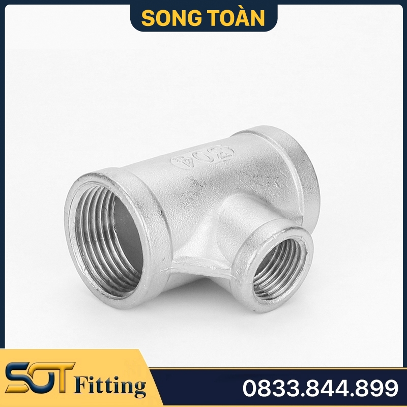 Tê Thu Ren Inox 304, T Giảm Ren Trong Thép Không Rỉ - Bao test Axit
