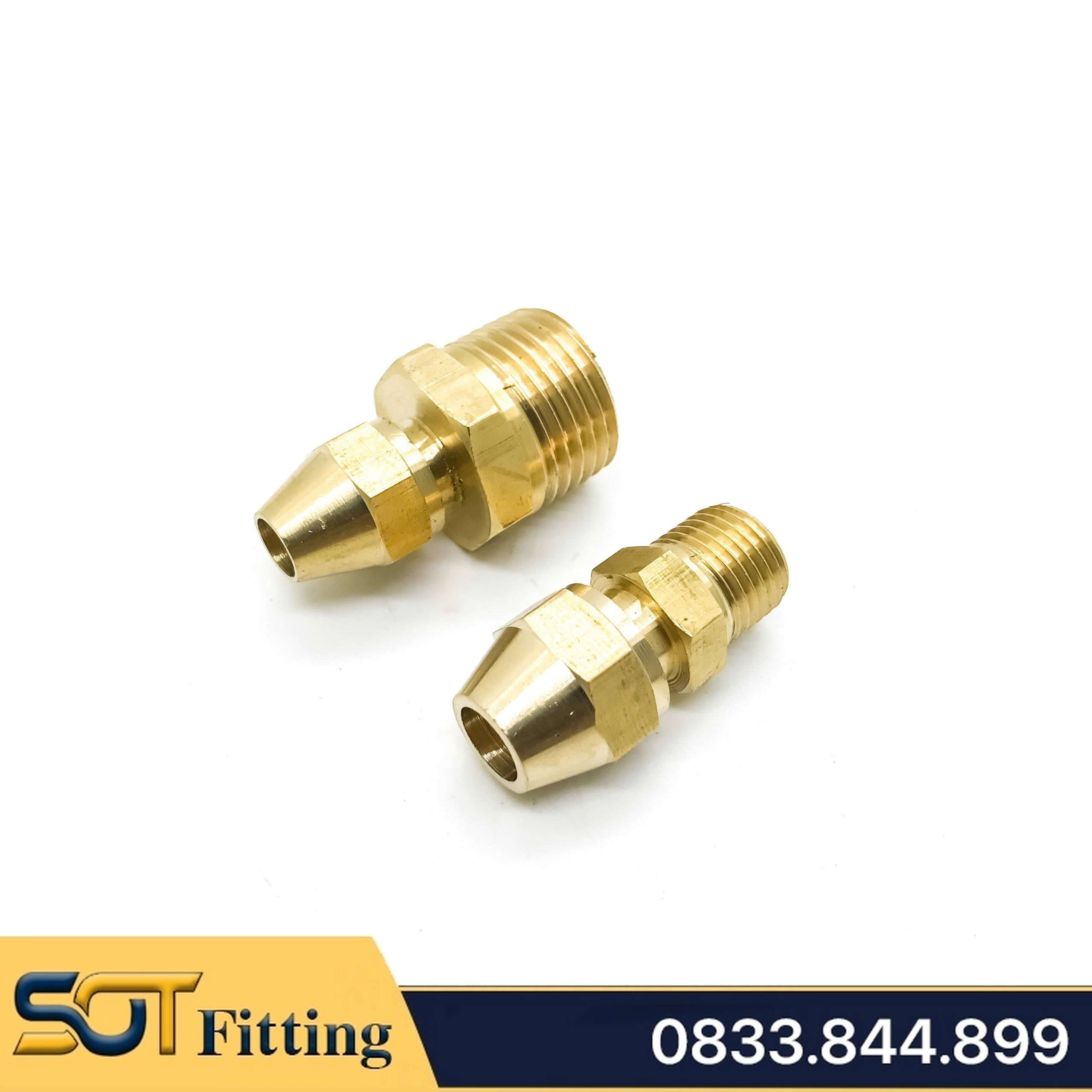 Bộ Nối 3/8 (17) Thẳng Ren Ngoài, Côn Lồi Lã Ống Đồng SAE Phi 6 8 10 12 16 19mm (Brass Flare Fitting Male Connector NPT)