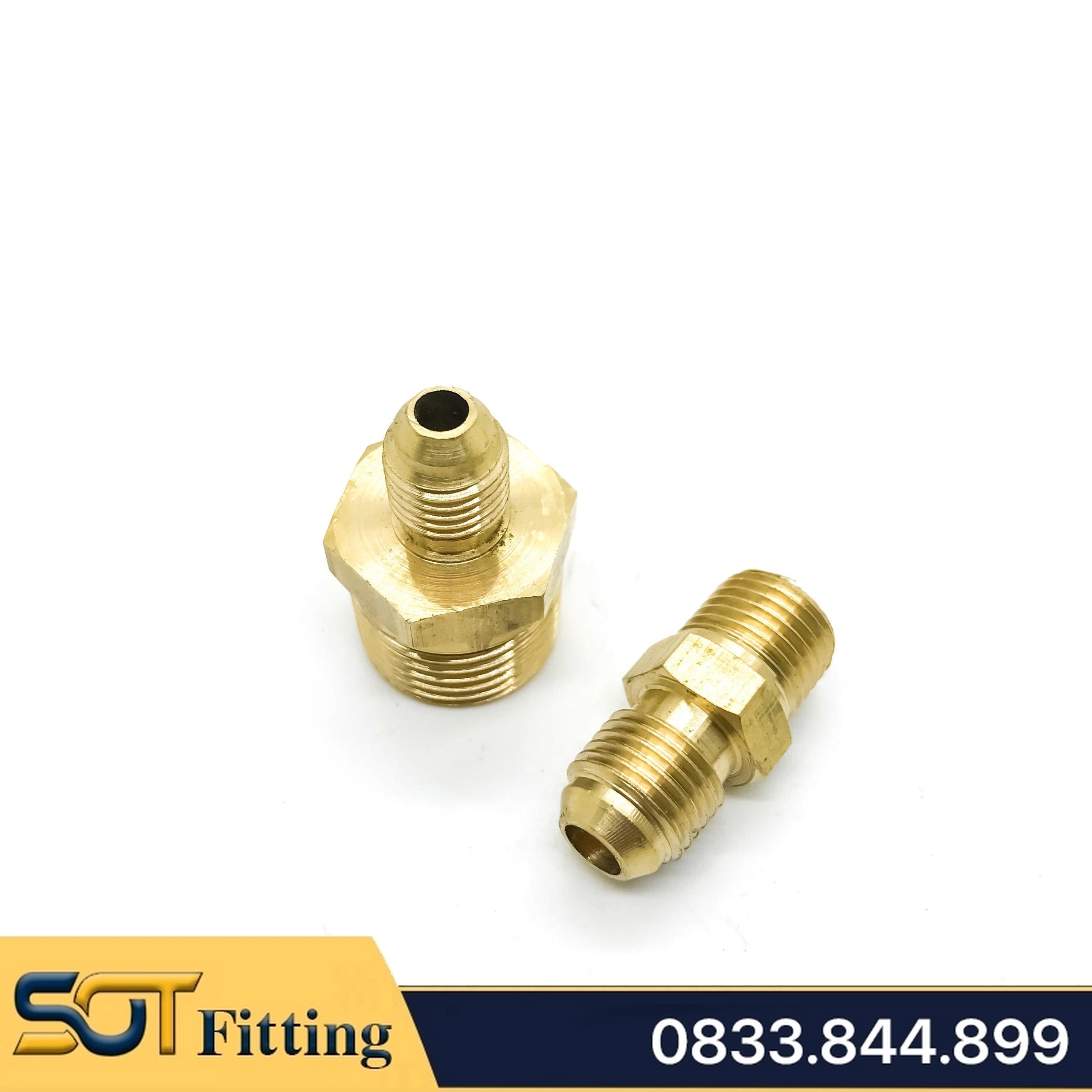 Bộ Nối 3/8 (17) Thẳng Ren Ngoài, Côn Lồi Lã Ống Đồng SAE Phi 6 8 10 12 16 19mm (Brass Flare Fitting Male Connector NPT)