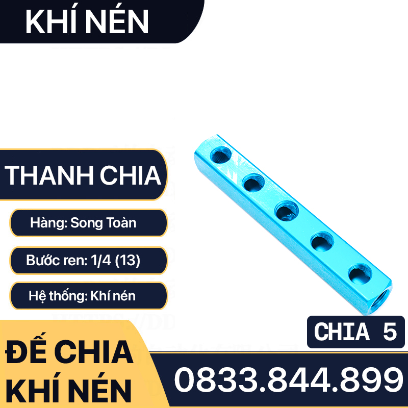 Thanh Nhôm Chia Khí Nén Ren 13, Thanh Chia Khí Nén 2 3 4 5 6 Lỗ Ren 13