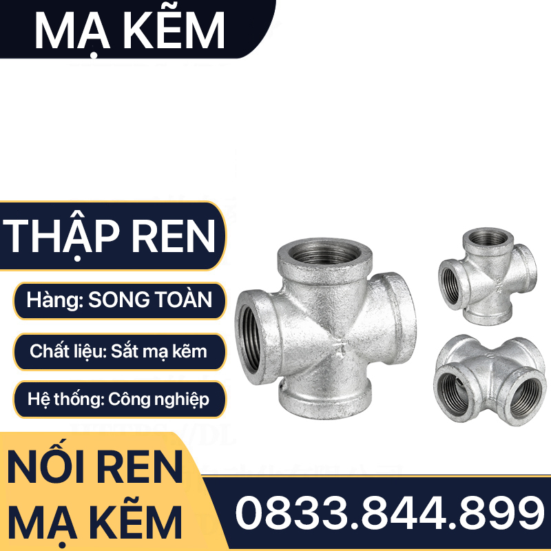 Nối 4 Đầu Ren Trong / Chữ Thập Sắt Mạ Kẽm -  Giải Pháp Kết Nối Bền Vững